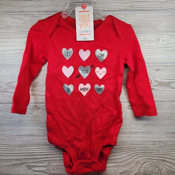 Valentines Day Carters Just One You Bodysuit Love Red‎ Long Sleeve 6 Months - Picture 1 of 5